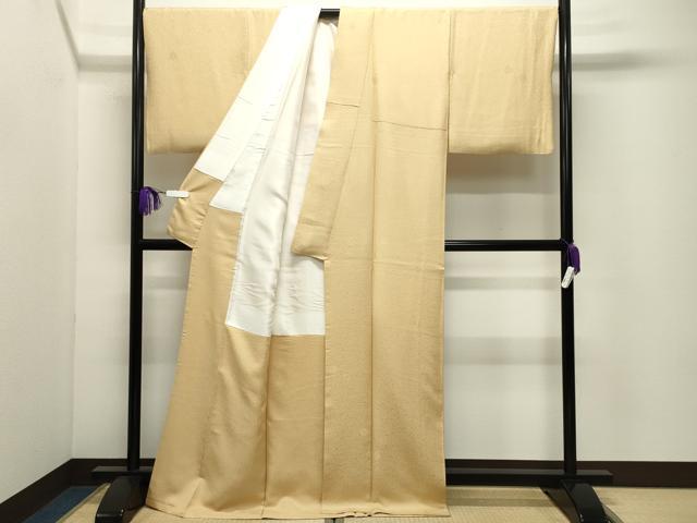 平和屋着物●上質な色無地 小石丸 舞菊地紋 花葉色 反端付き ロング丈 正絹 逸品 CABI0516gh