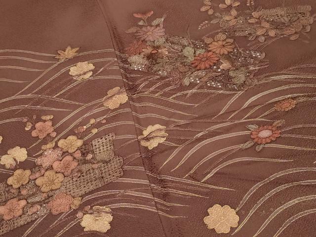 平和屋着物●中国三大刺繍 スワトウ刺繍 相良刺繍 訪問着 花筏 金彩 正絹 逸品 CABI0517gh