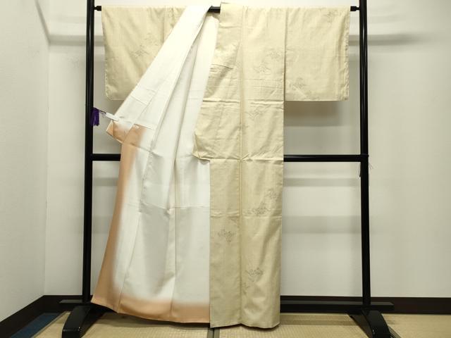 平和屋着物●結城紬 80亀甲 飛び亀甲柄 花唐草文 正絹 逸品 未使用 CABI0534gh