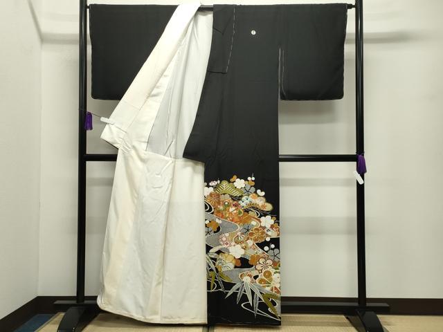 平和屋着物●創業460年・千總 黒留袖 駒刺繍 流水松竹梅文 金彩 正絹 逸品 未使用 CABI0544gh