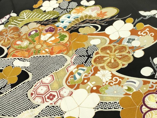 平和屋着物●創業460年・千總 黒留袖 駒刺繍 流水松竹梅文 金彩 正絹 逸品 未使用 CABI0544gh