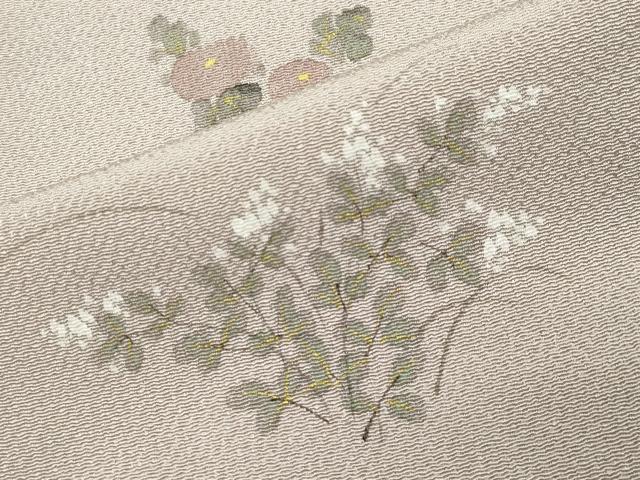 平和屋着物●訪問着 手描き 草花文 鬼しぼ縮緬 反端付き 正絹 逸品 CABI0547gh