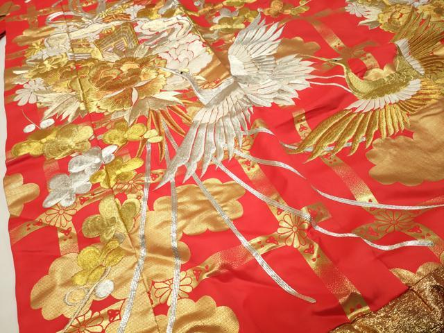 平和屋本店●色打掛 お引きずり 和装 婚礼 結婚式 花嫁 神社挙式 駒刺繍 御所車飛鶴花文 金銀糸 逸品 CABI0561gh