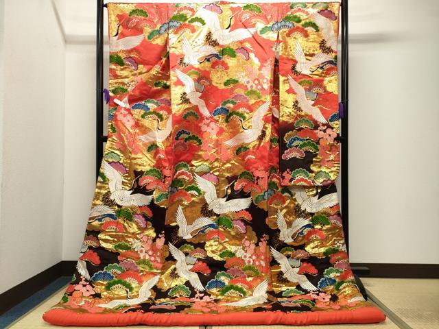 平和屋本店●色打掛 お引きずり 和装 婚礼 結婚式 花嫁 神社挙式 唐織 飛鶴梅松文 金糸 逸品 CABI0562gh