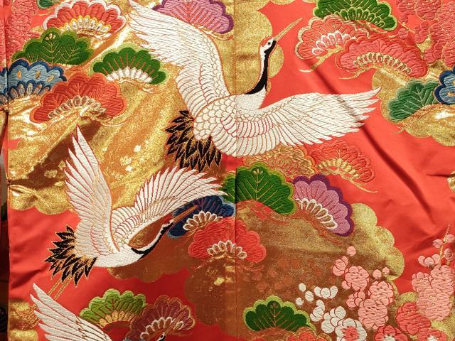 平和屋本店●色打掛 お引きずり 和装 婚礼 結婚式 花嫁 神社挙式 唐織 飛鶴梅松文 金糸 逸品 CABI0562gh