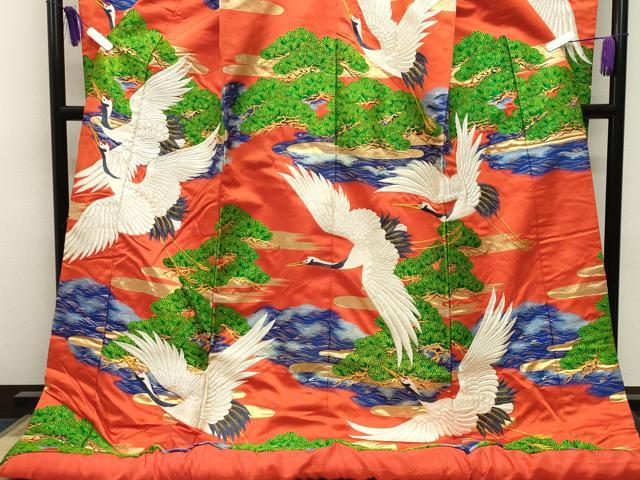 平和屋本店●色打掛 お引きずり 和装 婚礼 結婚式 花嫁 神社挙式 刺繍 群鶴松文 金糸 逸品 CABI0563gh
