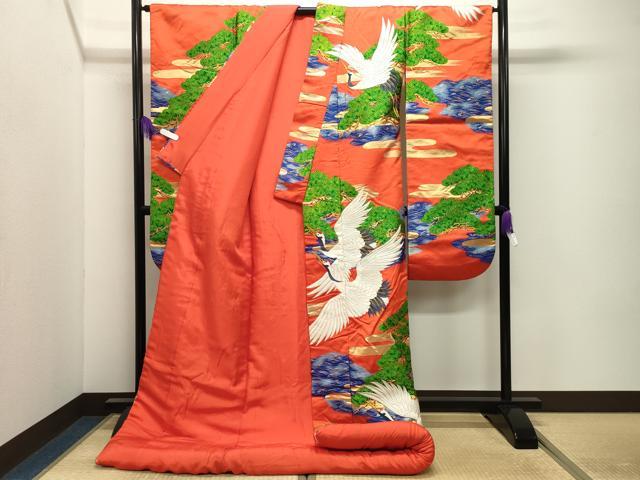 平和屋本店●色打掛 お引きずり 和装 婚礼 結婚式 花嫁 神社挙式 刺繍 群鶴松文 金糸 逸品 CABI0563gh