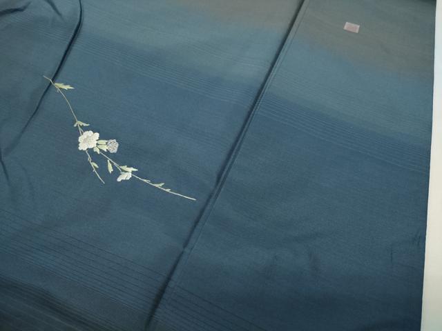 平和屋着物●訪問着 本場縞大島紬 作家物 総刺繍 枝花文 正絹 逸品 CABI0575gh