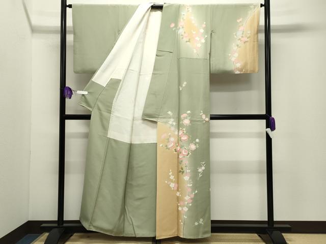 平和屋着物●訪問着 友禅 作家物 枝花文 暈し染め 正絹 逸品 CABI0580gh