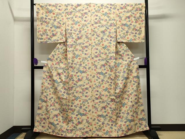 平和屋着物●上質な小紋 型染め 扇面花鳥文 正絹 逸品 CABI0601gh