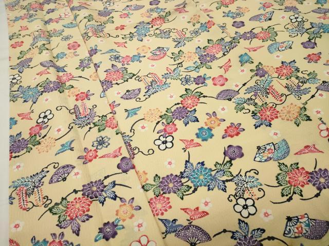 平和屋着物●上質な小紋 型染め 扇面花鳥文 正絹 逸品 CABI0601gh