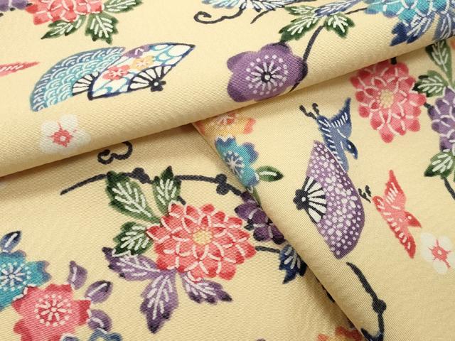 平和屋着物●上質な小紋 型染め 扇面花鳥文 正絹 逸品 CABI0601gh