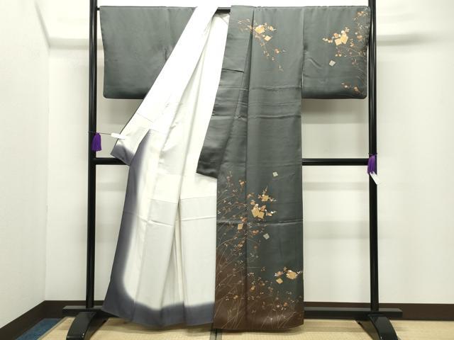 平和屋着物●訪問着 刺繍 箔散らし花文 暈し染め 金彩 正絹 逸品 CABI0605gh