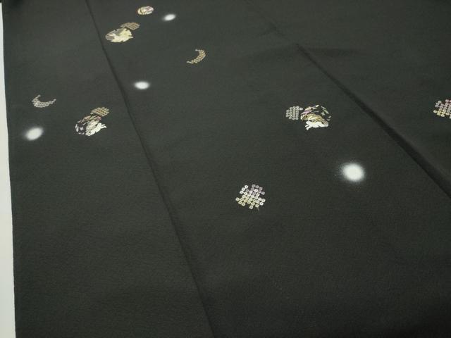 平和屋着物●訪問着 刺繍 跳兎雪輪花文 蛍暈し 黒地 金銀糸 ロング丈 正絹 逸品 CABI0609gh