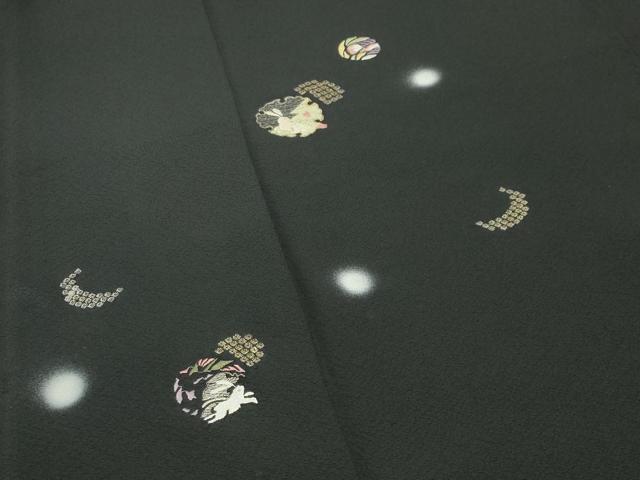 平和屋着物●訪問着 刺繍 跳兎雪輪花文 蛍暈し 黒地 金銀糸 ロング丈 正絹 逸品 CABI0609gh