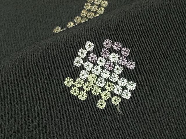 平和屋着物●訪問着 刺繍 跳兎雪輪花文 蛍暈し 黒地 金銀糸 ロング丈 正絹 逸品 CABI0609gh