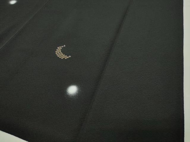 平和屋着物●訪問着 刺繍 跳兎雪輪花文 蛍暈し 黒地 金銀糸 ロング丈 正絹 逸品 CABI0609gh