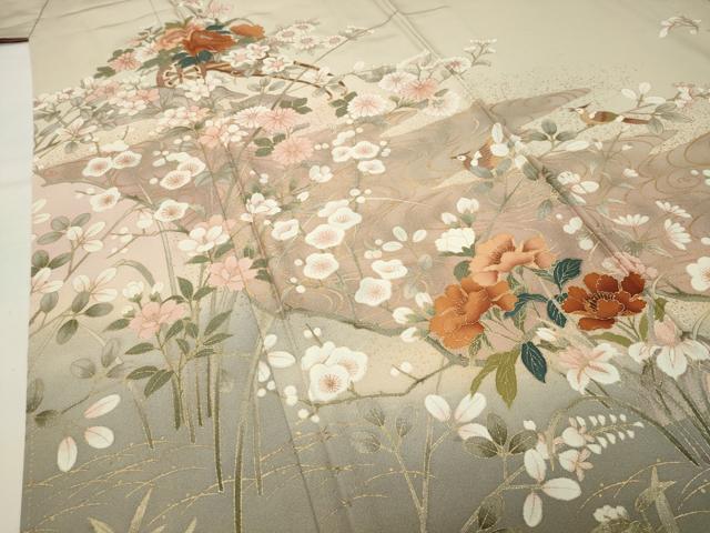 平和屋着物●訪問着 花車休み鳥文 暈し染め 金彩 正絹 逸品 CABI0614gh