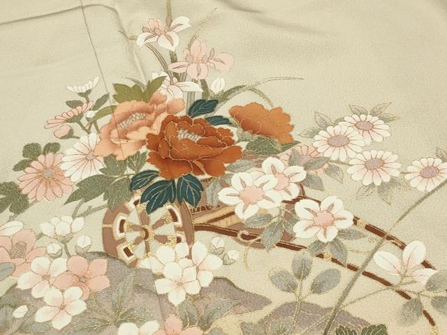平和屋着物●訪問着 花車休み鳥文 暈し染め 金彩 正絹 逸品 CABI0614gh