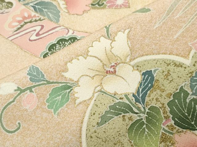 平和屋着物●訪問着 駒刺繍 流水地紙花文 暈し染め 金彩 ロング丈 正絹 逸品 CABI0627gh