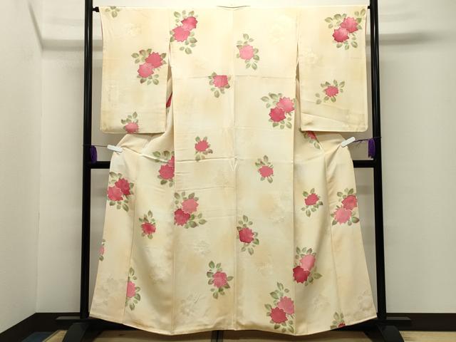 平和屋着物●上質な小紋 地紋起こし 薔薇 正絹 逸品 CABI0628gh