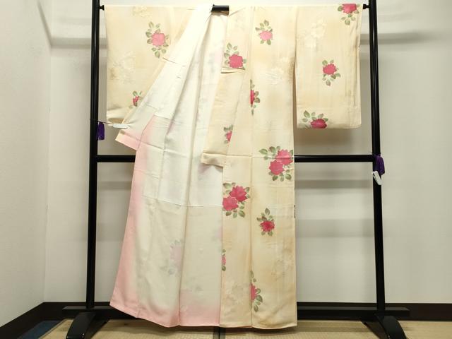 平和屋着物●上質な小紋 地紋起こし 薔薇 正絹 逸品 CABI0628gh