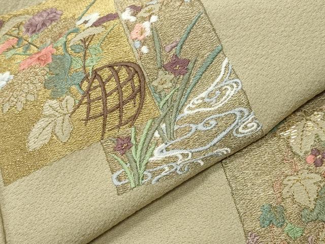 平和屋着物●訪問着 総刺繍 色紙重ね花籠文 金糸 正絹 逸品 CABI0629gh