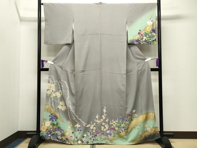 平和屋着物●訪問着 駒刺繍 草花文 暈し染め 金彩 正絹 逸品 CABI0630gh