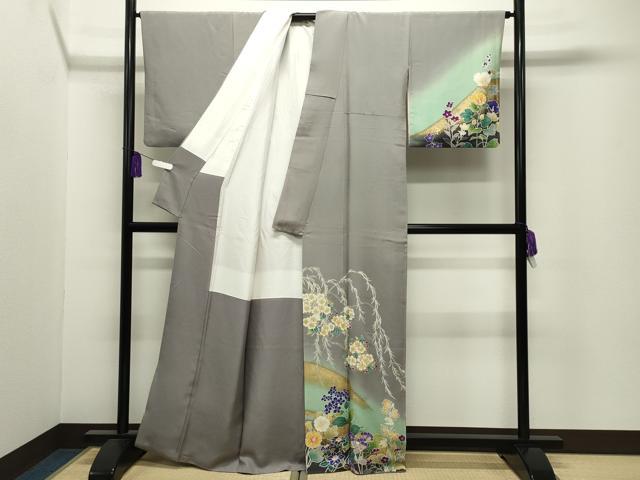 平和屋着物●訪問着 駒刺繍 草花文 暈し染め 金彩 正絹 逸品 CABI0630gh
