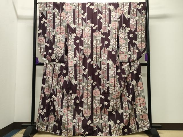 平和屋着物●小振袖 二尺袖 矢羽根花文 金彩 洗える着物 CABI0634gh