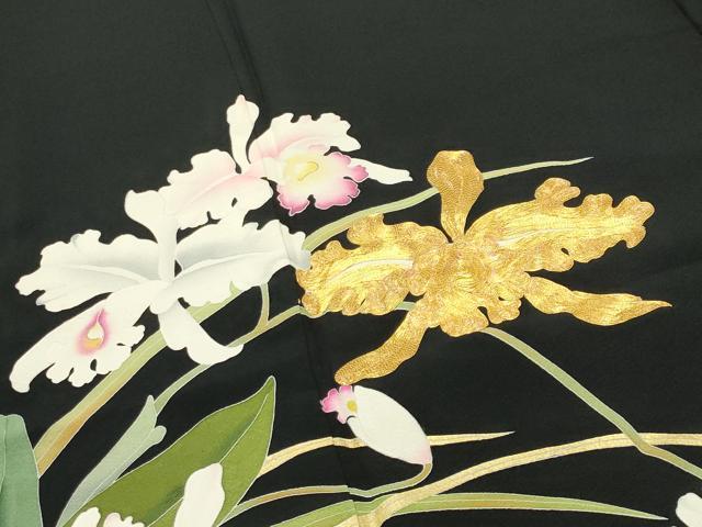 平和屋着物●豪華黒留袖 作家物 駒刺繍 カトレア 金彩 正絹 逸品 CABI0637gh