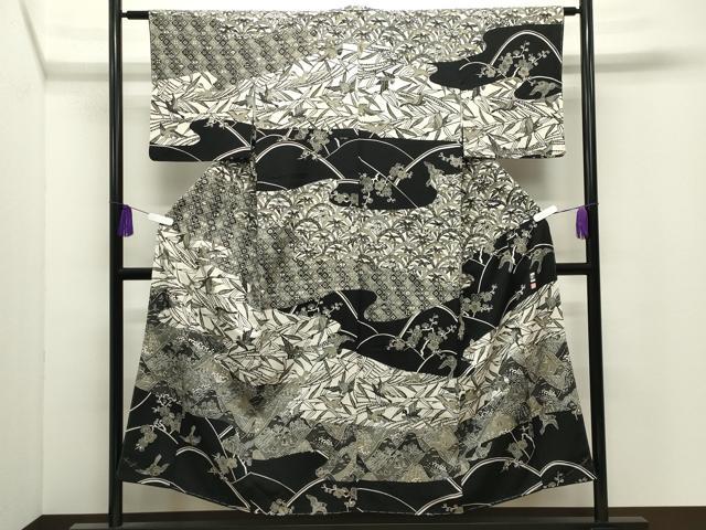 平和屋着物●江戸紅型 五味桂子 訪問着 飛鳥梅笹文 黒地 正絹 逸品 未使用 CABI0645gh
