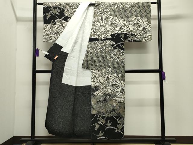 平和屋着物●江戸紅型 五味桂子 訪問着 飛鳥梅笹文 黒地 正絹 逸品 未使用 CABI0645gh