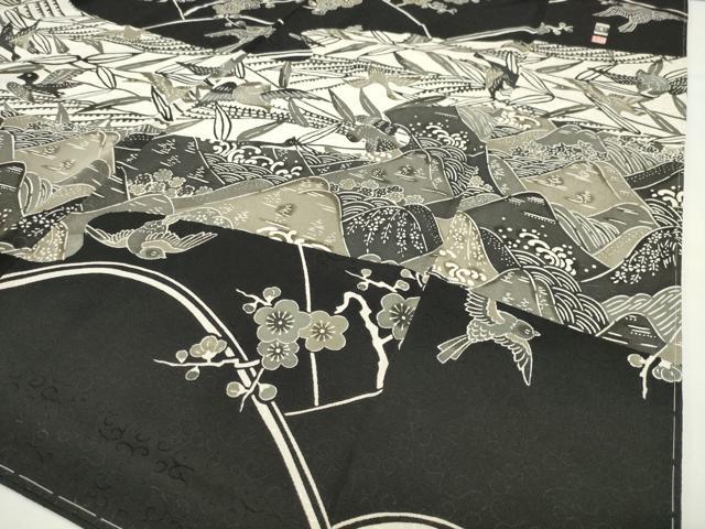 平和屋着物●江戸紅型 五味桂子 訪問着 飛鳥梅笹文 黒地 正絹 逸品 未使用 CABI0645gh