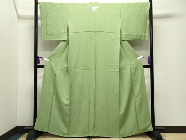 平和屋着物●上質な色無地 吉祥地紋 若苗色 正絹 逸品 未使用 CABI0652gh