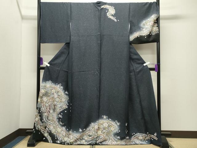 平和屋着物●訪問着 辻が花 暈し染め 金彩 銀通し地 正絹 逸品 CABI0664gh
