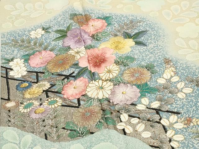 平和屋着物●訪問着 刺繍 草花文 暈し染め 金銀彩 ロング丈 正絹 逸品 CABI0665gh