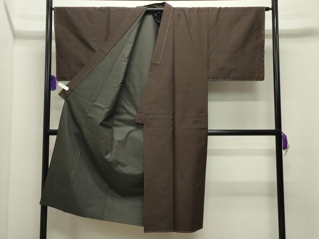 平和屋着物●男性 紬 アンサンブル 色無地 赤墨色 正絹 逸品 CABI0670gh