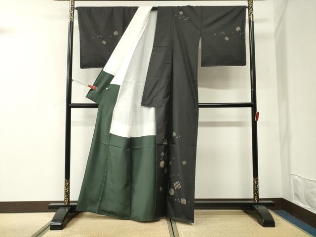平和屋着物●本場縞大島紬 訪問着 源氏香 雪輪舞桜文 神楽岡謹製 証紙付き 正絹 逸品 未使用 CABI0671gh