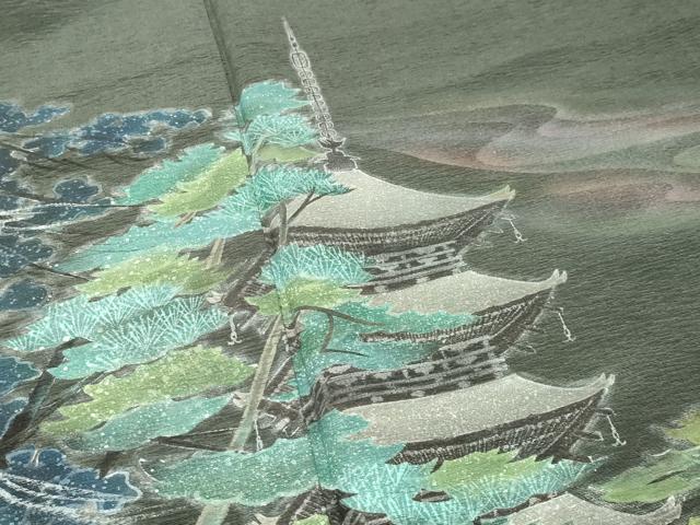 平和屋着物●友禅作家の巨匠 浅井青仁 手描き 訪問着 風景文 暈し染め 正絹 逸品 CABI0679gh