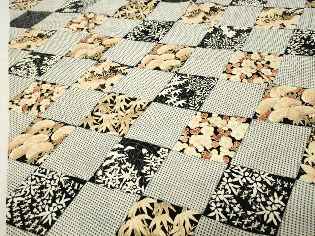 平和屋着物●訪問着 駒刺繍 菱松竹梅文 黒地 金彩 正絹 逸品 CABI0680gh