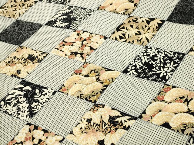 平和屋着物●訪問着 駒刺繍 菱松竹梅文 黒地 金彩 正絹 逸品 CABI0680gh