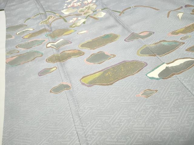 平和屋着物●訪問着 駒刺繍 草花文 金彩 ロング丈 正絹 逸品 CABI0681gh