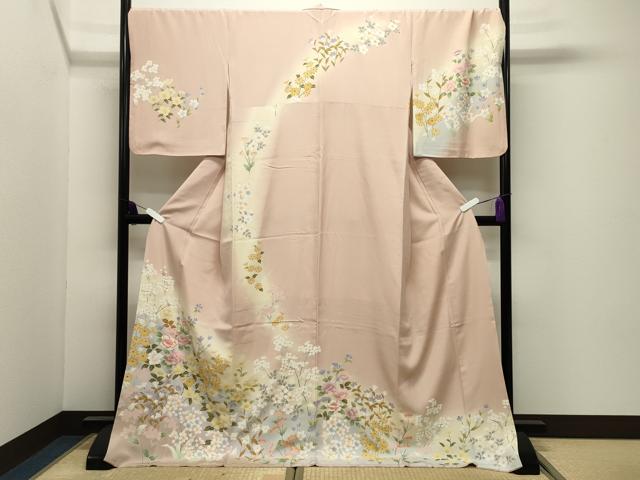 平和屋着物●訪問着 駒刺繍 草花文 暈し染め 金彩 ロング丈 正絹 逸品 CABI0683gh