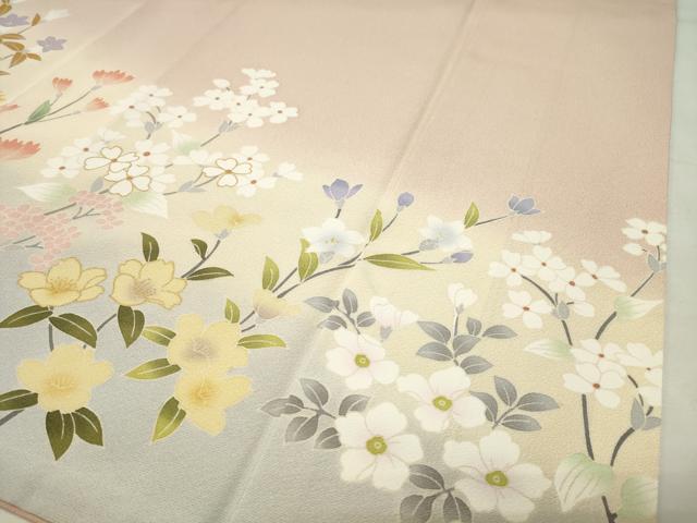 平和屋着物●訪問着 駒刺繍 草花文 暈し染め 金彩 ロング丈 正絹 逸品 CABI0683gh