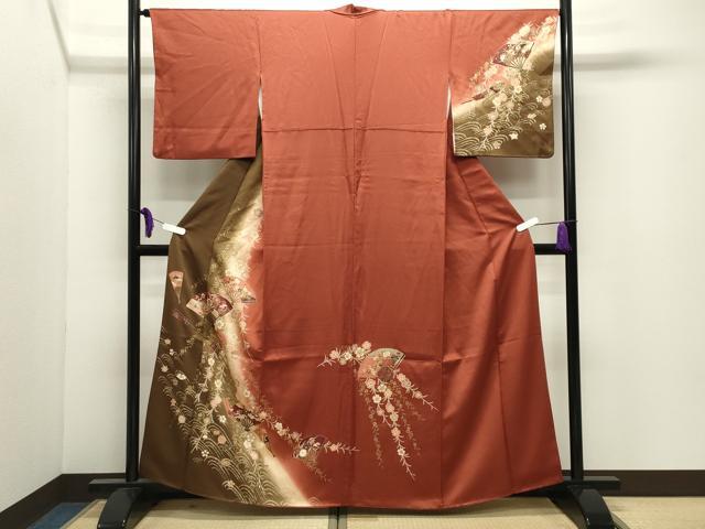 平和屋着物●訪問着 扇面花文 暈し染め 金彩 正絹 逸品 CABI0686gh