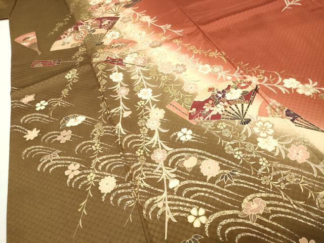 平和屋着物●訪問着 扇面花文 暈し染め 金彩 正絹 逸品 CABI0686gh