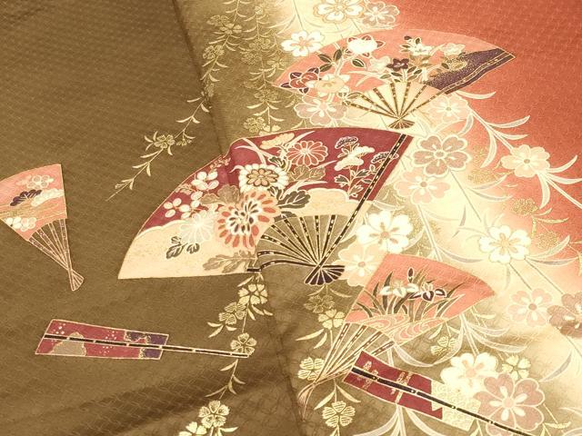 平和屋着物●訪問着 扇面花文 暈し染め 金彩 正絹 逸品 CABI0686gh