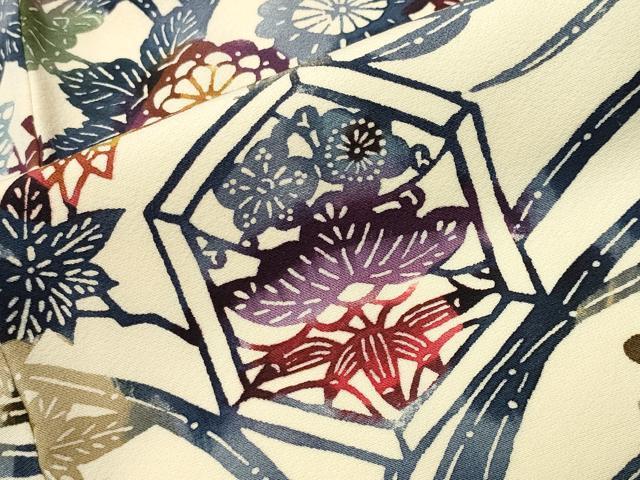 平和屋着物●上質な小紋 型染め 亀甲草花文 正絹 逸品 CABI0688gh