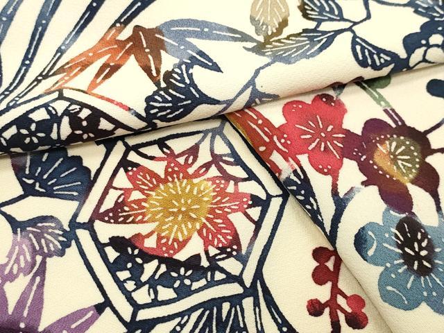 平和屋着物●上質な小紋 型染め 亀甲草花文 正絹 逸品 CABI0688gh